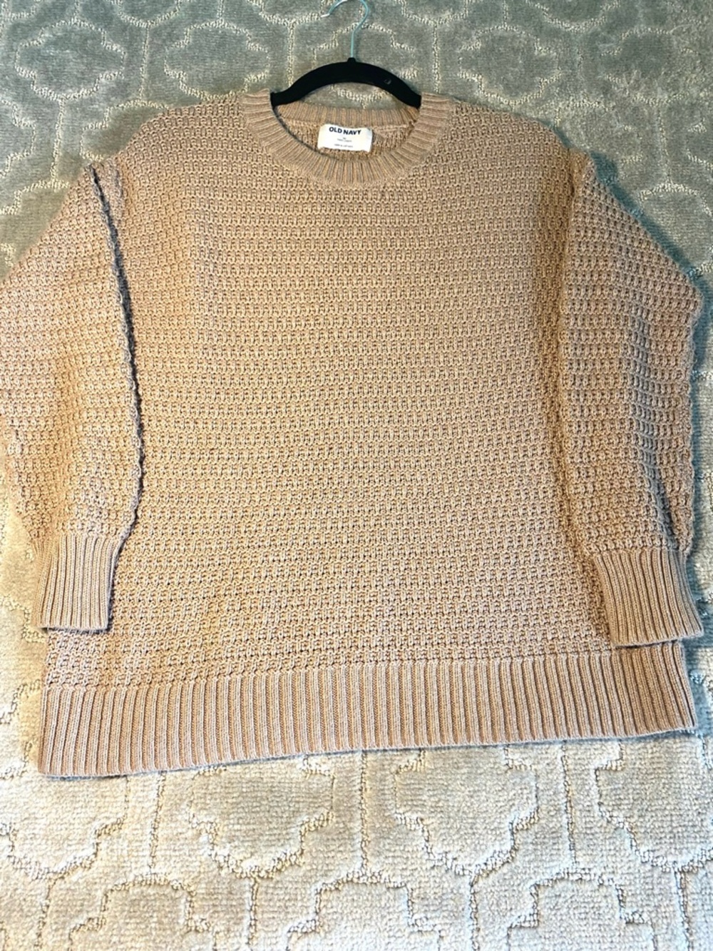 Old Navy Sweater Womens Beige Textured Knit Tunic Length Pullover Cozy